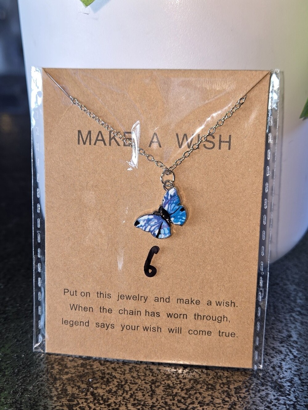 Chain necklace with a cute blue butterfly charm Make A Wish Kids Womens
